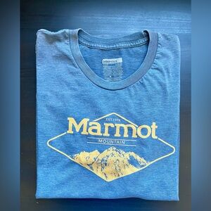 Marmot Men’s short sleeved tee shirt, size Large, dusty blue.